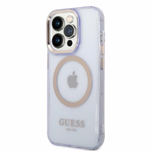 Guess GUHMP14LHTCMU iPhone 14 Pro 6.1" lilla/lilla hard ümbris kuldne Outline Translucent MagSafe