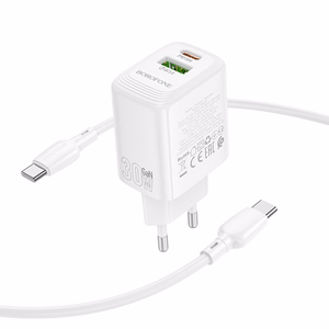 Laadija Borofone BN29 30W USB-C/USB-A + USB-C to USB-C kaabel 1.0m valge