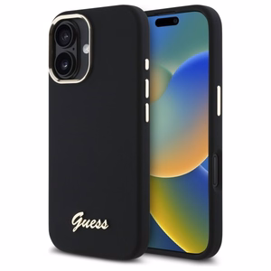 Guess Silicone Script Metal Logo & Frame Ümbris jaoks iPhone 16 - must