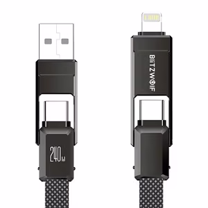 Blitzwolf BW-HDC7 4-in-1 USB+C+Lightning kaabel 240W 1.2m (must)