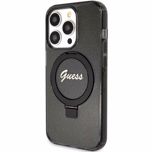 Guess Ring Stand Script Glitter MagSafe ümbris jaoks iPhone 15 Pro - must