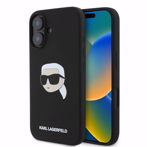 KARL LAGERFELD ümbris jaoks IPHONE 16 compatible with MagSafe KLHMP16SSKHPPLK (Sil KL Head Print) must