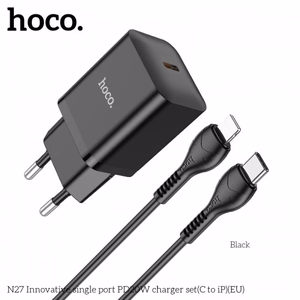 Laadija Hoco N27 must (PD20W) + Type-C / Lightning 100cm kaabel