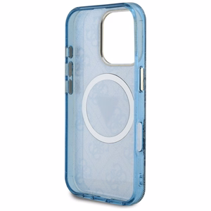Guess IML Metal Glitter 4G Circle Triangle MagSafe Ümbris jaoks iPhone 16 Pro Max - Sinine
