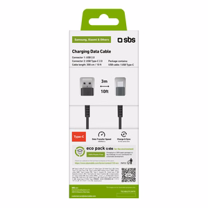 SBS TECABLETC3MTK USB-A - USB-C Kaabel 3m - must