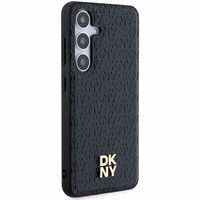 DKNY Leather Pattern Metal Logo MagSafe ümbris jaoks Samsung Galaxy S24 - must