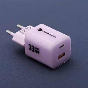Phone laadija Forcell F-Energy GaN III Crystal Color USB C + USB A QC4.0 PD 33W + silikoon kaabel USB C to USB C VT-41 purple 0INT