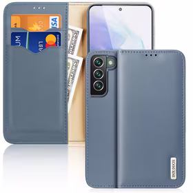 Dux Ducis Hivo Nahast Flip Cover Ehtne nahast rahakott kaartide ja dokumentide jaoks Samsung Galaxy S22 + (S22 Plus) Sinine