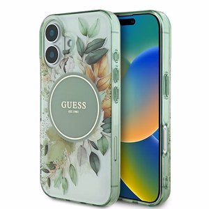 Guess IML Flower & Tonal Circle MagSafe ümbris jaoks iPhone 16 Plus - roheline