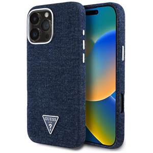 Guess Denim Triangle Logo MagSafe iPhone 16 Pro Max Ümbris - Sinine