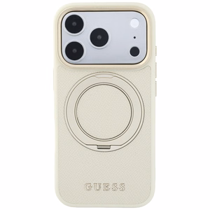 Guess Ring Stand 360 Grained Classic Logo MagSafe ümbris iPhone 18 Pro Max / 17 Pro Max – beež