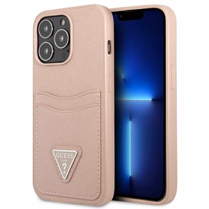 Guess GUHCP13LPSATPP iPhone 13 Pro / 13 6.1 "roosa / roosa hardcase SaffianoTriangle Logo Cardslot