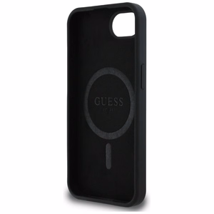 Guess Silicone Script Metal Logo MagSafe iPhone 16e Ümbris - Must