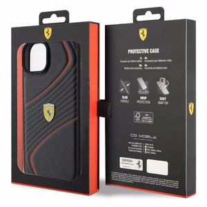 Ferrari Twist Metal Logo ümbris jaoks iPhone 15 Plus - must