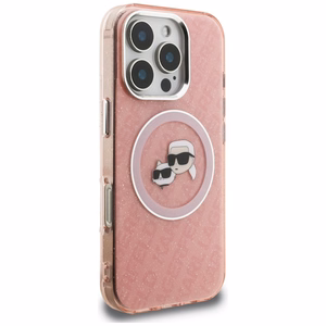 Karl Lagerfeld IML Glitter Karl & Choupette Heads Logo MagSafe ümbris iPhone 16 Pro Max - roosa