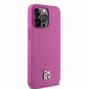 DKNY Leather Monogram Pattern Metal Logo MagSafe Ümbris jaoks iPhone 15 Pro Max - Roosa