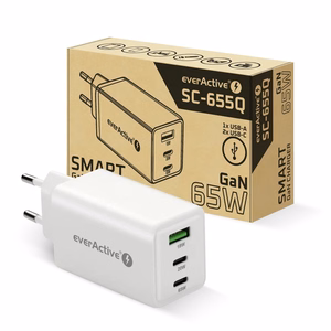 GaN laadija 1 x USB, 2 x USB-C Quick Charge 4+ 65W valge