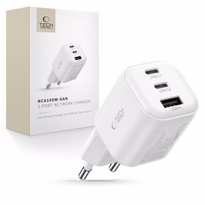 Tech-Protect NCA100W-GaN 3 pesaga 100 W PD 3.2/QC 3.0 seinatoiteadapter – valge