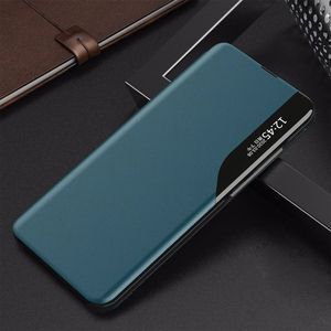 Eco Leather View Case elegantne raamaturiiuli tüüpi ümbris koos jalutusalusega Samsung Galaxy A72 4G roheline