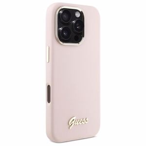 Guess Silicone Script Metal Logo & Frame iPhone 16 Pro Ümbris - roosa