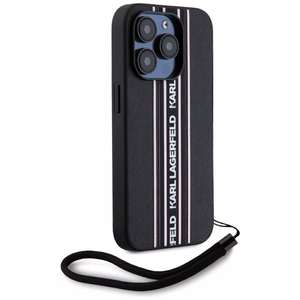 Karl Lagerfeld Saffiano Athleisure Stripes Cord iPhone 15 Pro Max Ümbris - Roosa
