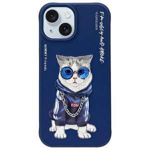 Nimmy Glasses Cool Cat Ümbris jaoks iPhone 15 - Sinine