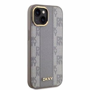 DKNY Leather Checkered Mono Pattern MagSafe iPhone 14 Ümbris - Beige