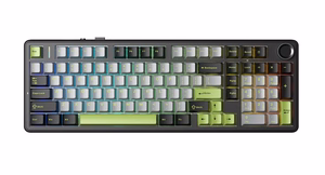 F99 Pro Black+Grey+Green GrayWood RGB AULA gasket klaviatuur
