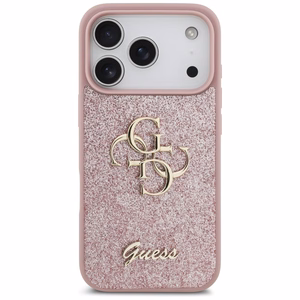 Guess PU Fixed Glitter 4G Metal Logo ümbris Apple iPhone 18 Pro telefonile, roosa