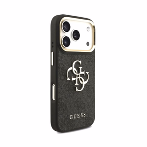 Case Guess PU Leather 4G Metal Logo Gold Frame Apple iPhone 18 Pro Max black