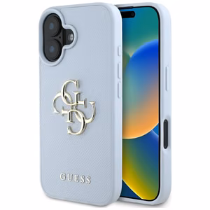 Guess Grained Big 4G Logo Small Classic Logo ümbris jaoks iPhone 16 - sinine