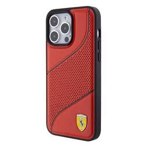 Ferrari Perforated Waves Metal Logo ümbris jaoks iPhone 15 Pro - punane