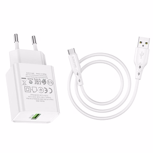 Borofone Wall laadija BN5 Sunlight - USB - QC 3.0 18W with USB to Type C kaabel valge