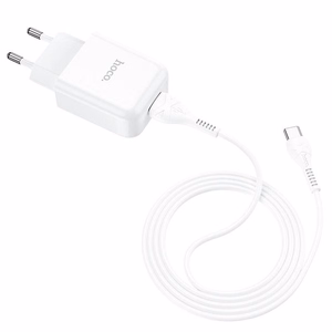 Phone Laadija Hoco USB A 2A 10W + Kaabel USB A to USB C N2 valge