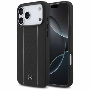 Mercedes Leather Star Pattern Stripes MagSafe Ümbris jaoks iPhone 17 Pro Max - Must