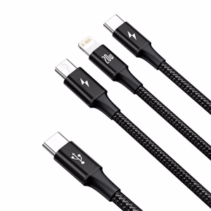 Baseus Rapid Series 3-in-1 cable USB-C Jaoks M+L+T 20W 1.5m Must