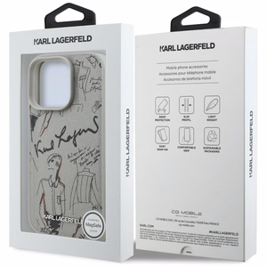 Karl Lagerfeld Grained Pattern & Logo MagSafe Ümbris for iPhone 16 Pro Max - hall