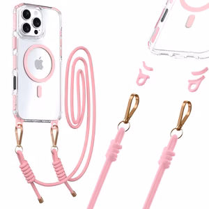 Tel Protect Strap Clear Ümbris jaoks Iphone 15 Pro Max roosa