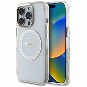 Guess IML Metal Colored Circle Classic Logo MagSafe ümbris jaoks iPhone 16 Pro - valge
