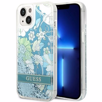 GUESS ümbris jaoks IPHONE 13 / 14 / 15 GUHCP14SLFLSN (Flower Liquid Glitter) roheline