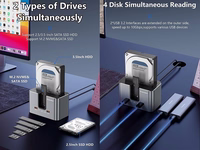 Kahepoolne dokkimisjaam, M.2 SATA/ NVME, 2,5"/3,5" SSD/HDD, 2x USB-A, USB-C