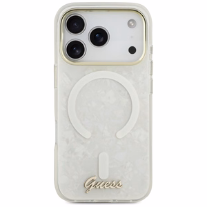 Guess IML Shell Script Metal MagSafe Ümbris for iPhone 17 Pro Max - valge