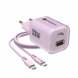 Phone laadija Forcell F-Energy GaN III Crystal Color USB C + USB A QC4.0 PD 33W + silikoon kaabel USB C to USB C VT-41 purple 0INT
