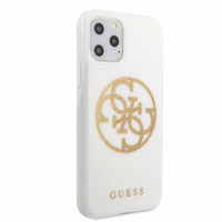 Guess GUHCN65TPUWHGLG iPhone 11 Pro Max valge/valge kõva ümbris Glitter 4G Circle Logo