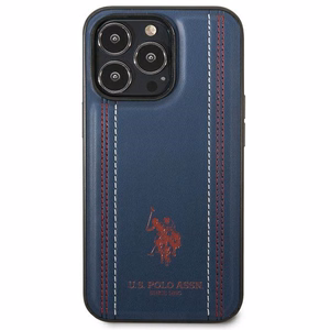 US Polo USHCP14XPFAV Leather Stitch ümbris seadmele iPhone 14 Pro Max 6.7", tumesinine