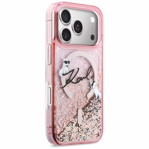 Karl Lagerfeld Liquid Glitter Karl Script Logo MagSafe Ümbris for iPhone 17 Pro - roosa
