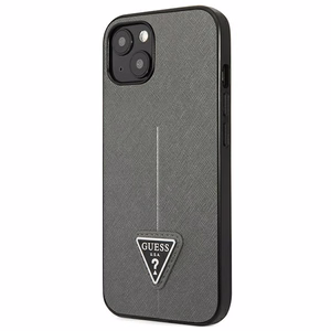 Guess GUHCP13SPSATLG iPhone 13 mini 5,4 "hõbedane / hõbedane hardcase SaffianoTriangle Logo