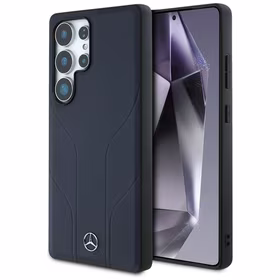 Mercedes Leather Debossed Lines MagSafe Ümbris jaoks Samsung Galaxy S25 Ultra - sinine