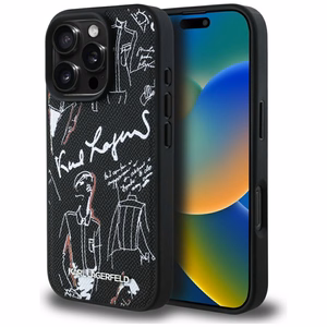 Karl Lagerfeld Grained Pattern & Logo MagSafe Ümbris for iPhone 16 Pro Max - must