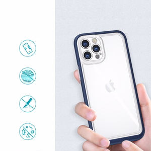 Läbipaistev 3in1 ümbris iPhone 12 Pro sinise raamiga geelikatte jaoks